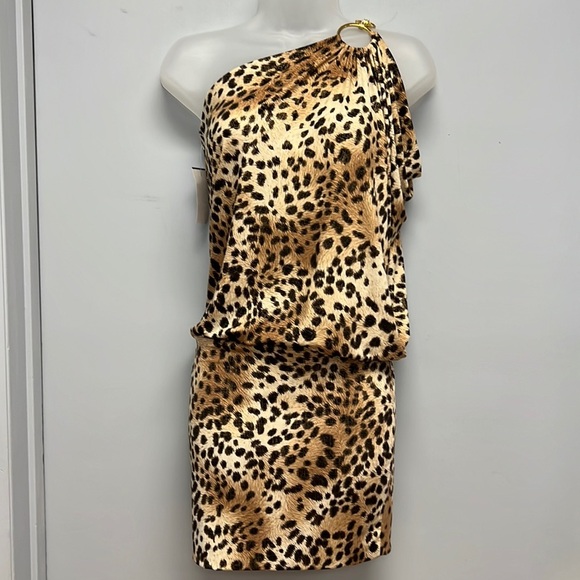 NWT Cache One Shoulder Leopard Print Mini Dress - Picture 1 of 8